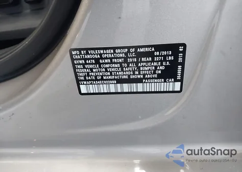 2014 Volkswagen Passat 2.5L S/2.5L Wolfsburg Edition from USA, damaged, VIN 1VWAP7A34EC022989